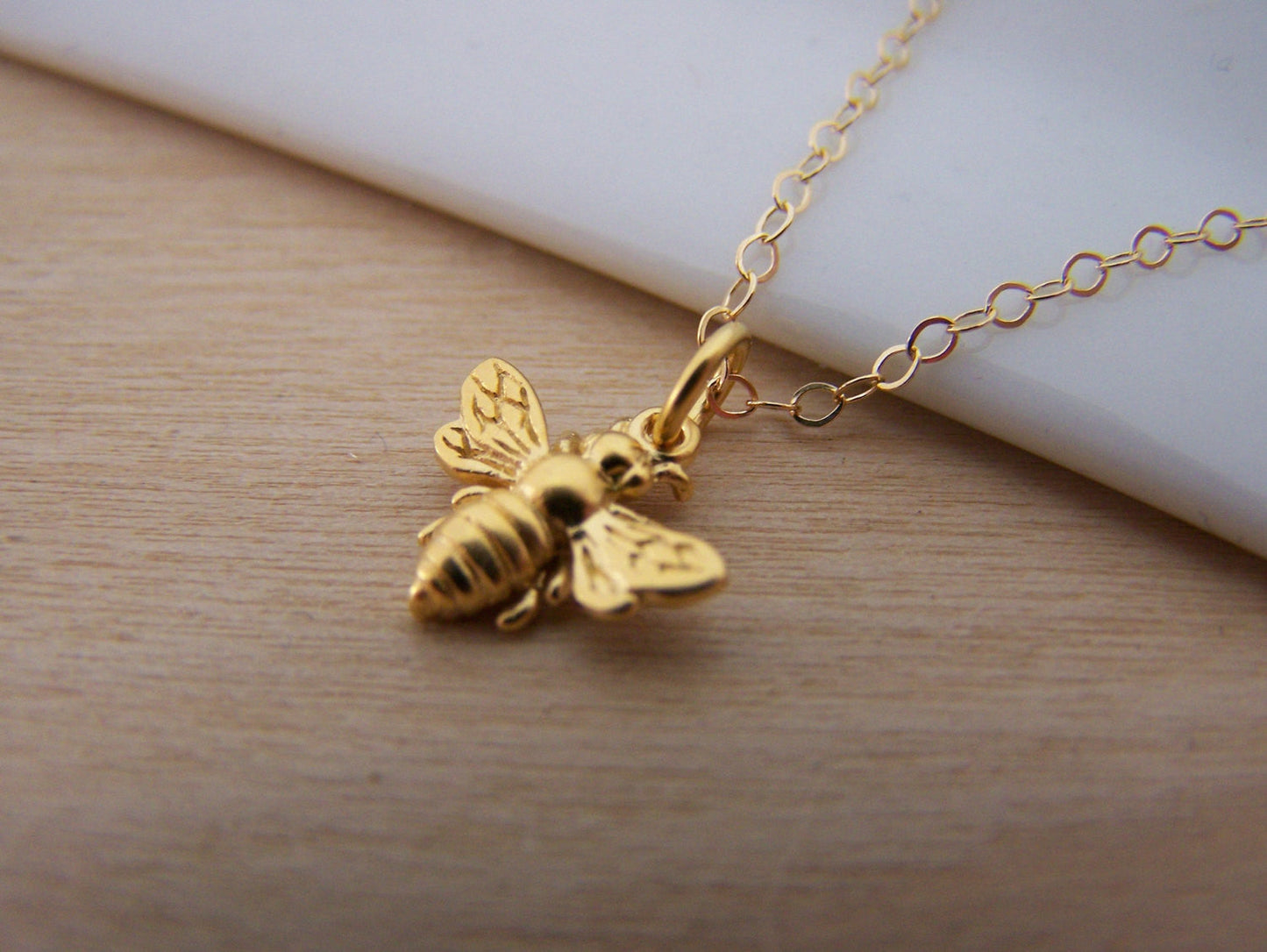 Gold Filled Bumble Bee Necklace – Gold Bee Charm on 18” Cable Chain