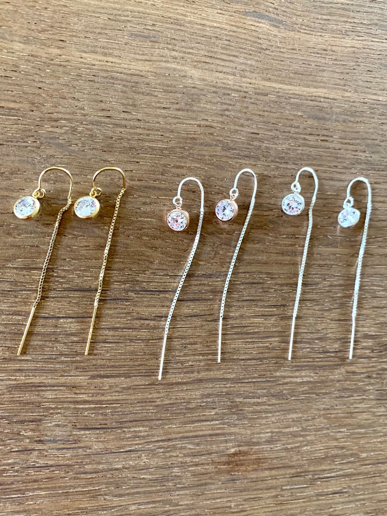 Rhinestone “Diamond” circle thread earrings