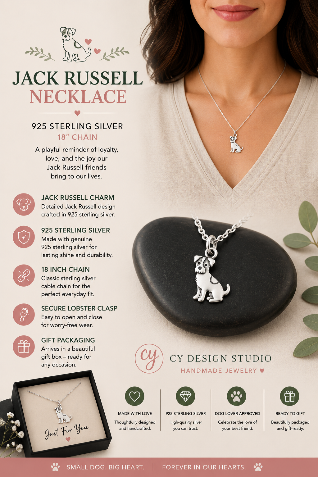 Jack Russell Dog 925 Sterling Silver Necklace