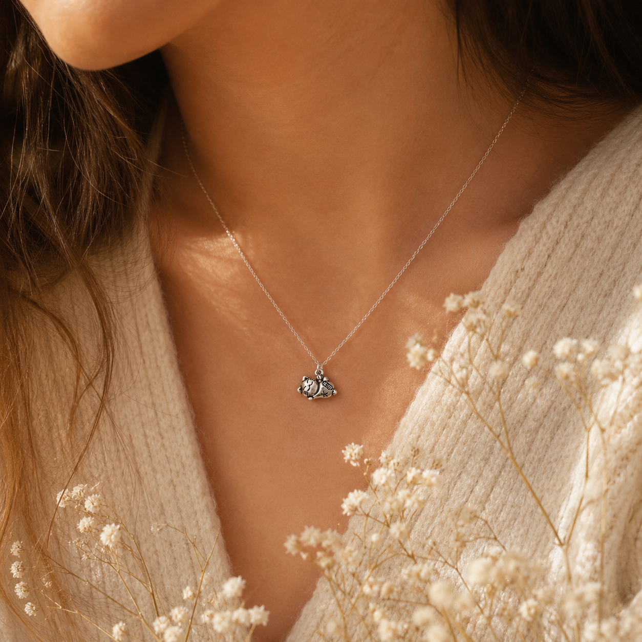 Sterling Silver Lucky Cat Necklace
