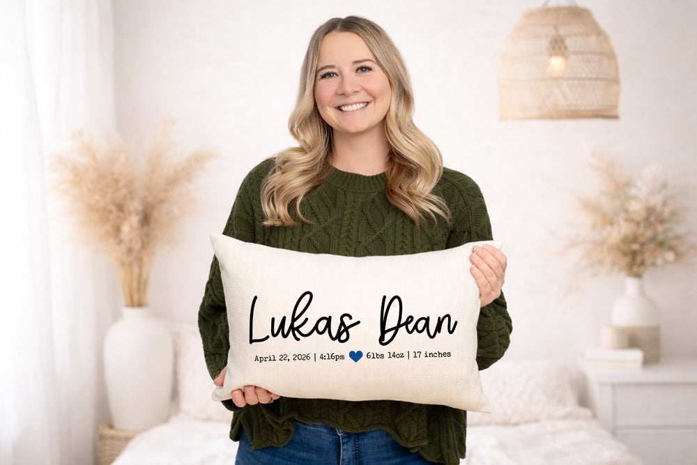 Baby Name + Birth Stats Pillow (Blue)