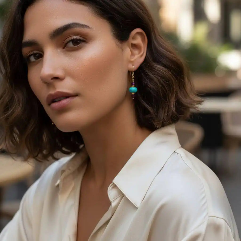 Hot Pink and Turquoise Gemstone 14 K Gold Filled Earrings