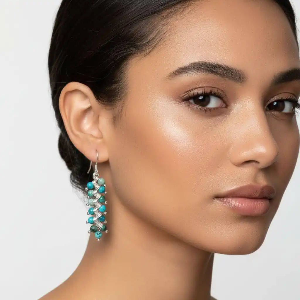 Seen On Jane The Virgin Silver Turquoise Wire Coil Earrings
