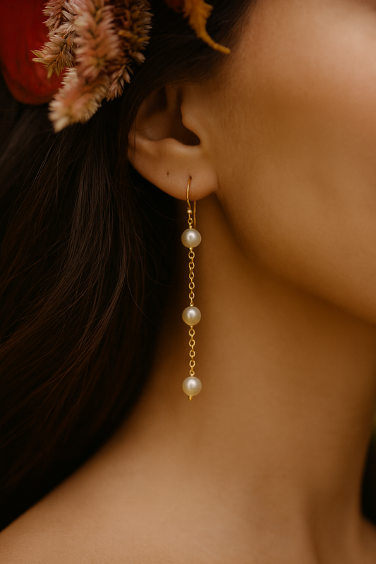 Freshwater Pearl Trio Drop Earrings – Sterling Silver or Gold Filled