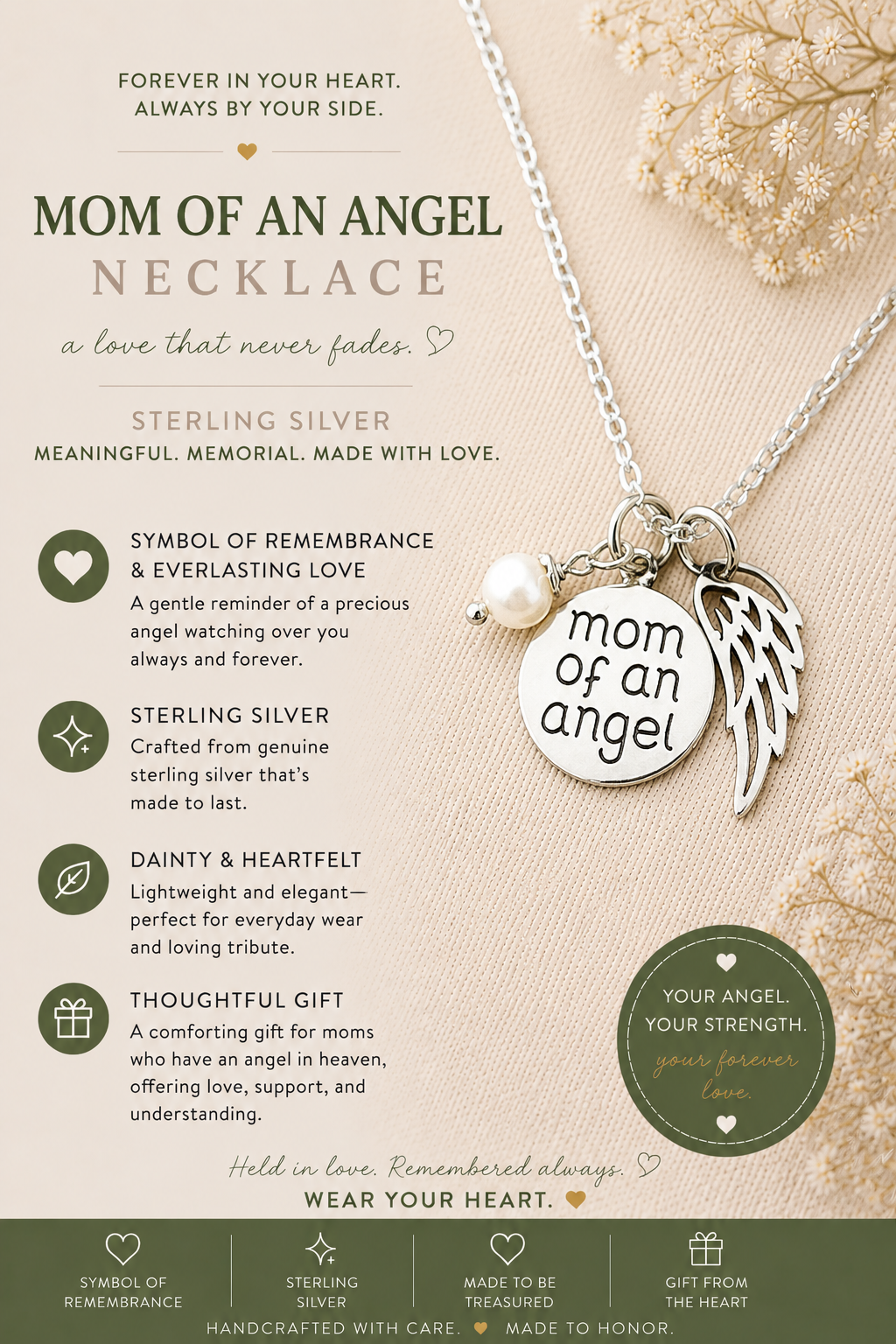 Mom of an Angel Necklace - Sterling Silver Jewelry - Miscarriage Memorial