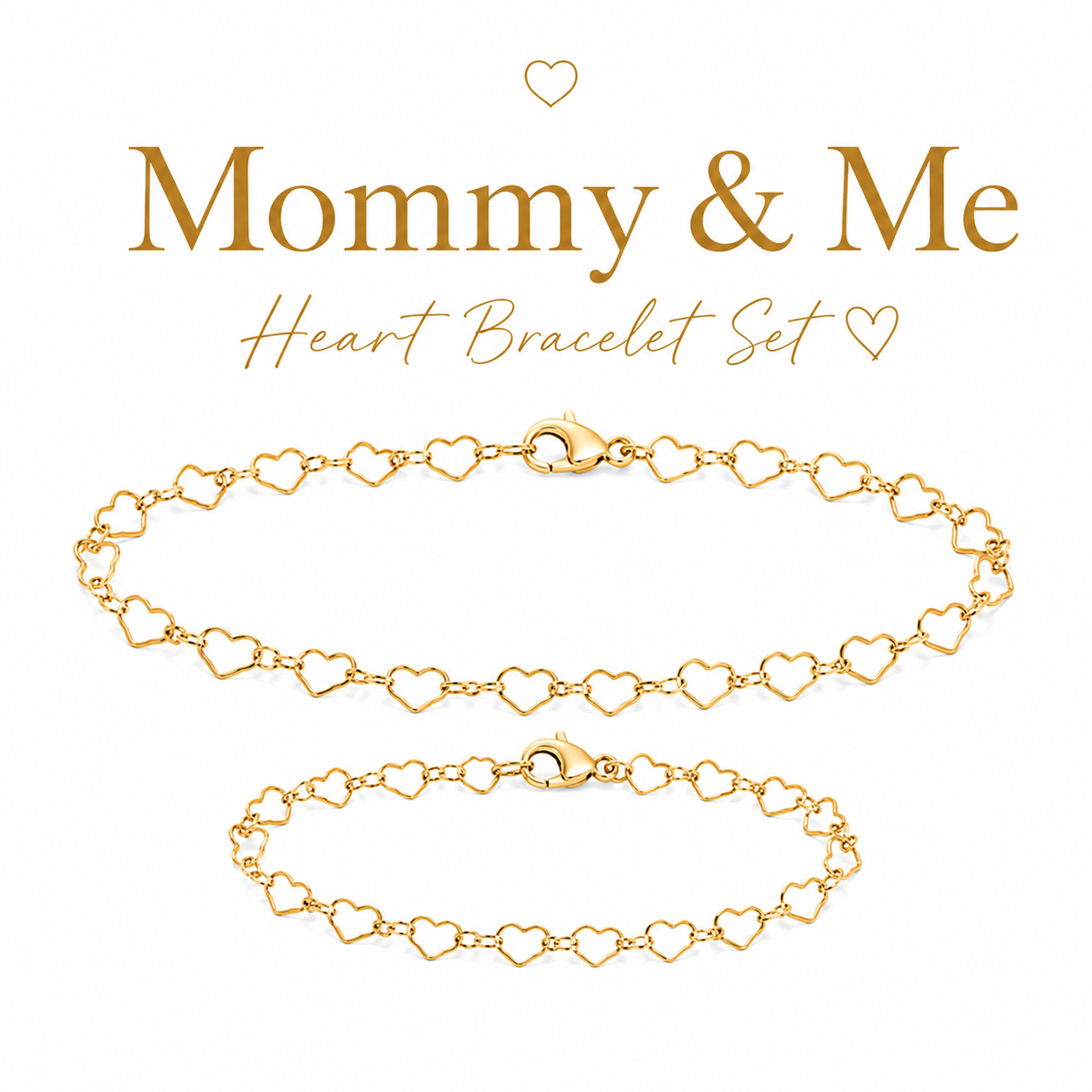 Mommy & Me Heart Bracelet Set – 14k Gold Filled