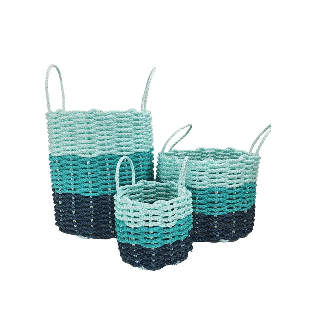 Navy Blue, Teal & Seafoam Ombre Rope Basket
