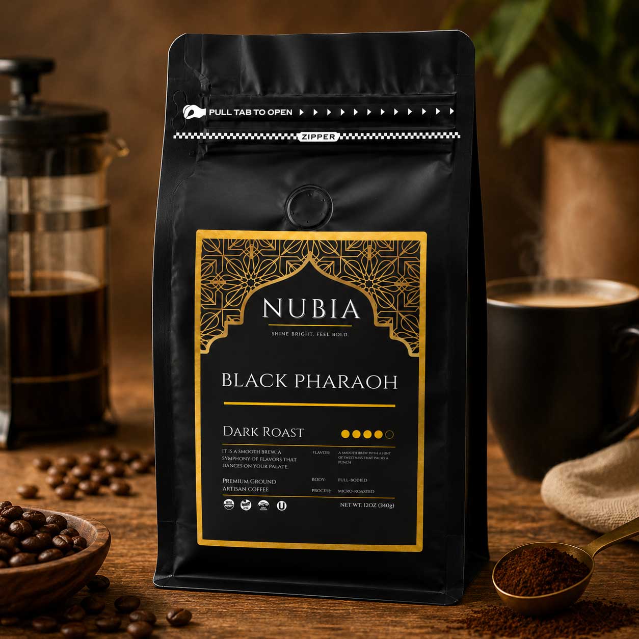 Black Pharaoh Organic Certified Dark Roast Coffee | 12 oz | Nubia, LLC