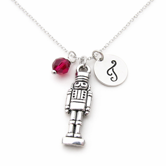 Nutcracker Necklace – Sterling Silver with Birthstone & Initial Charm