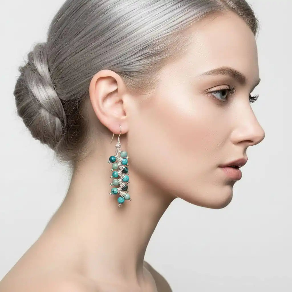 Seen On Jane The Virgin Silver Turquoise Wire Coil Earrings