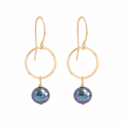 Peacock Freshwater Pearl Circle Earrings | Sterling Silver or Gold Filled