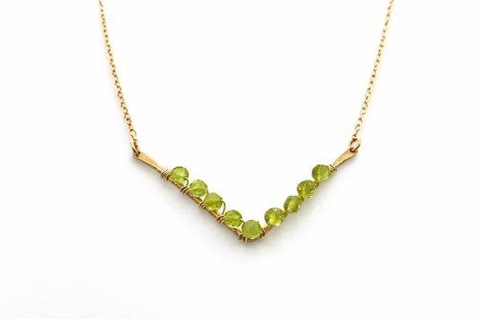 Peridot V Necklace – One-of-a-Kind Gold Filled Wire Wrapped Jewelry