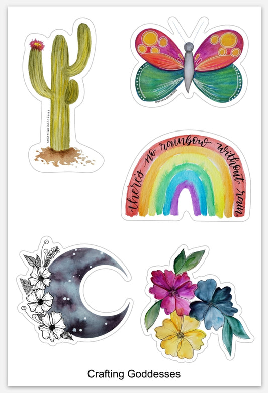 Sticker Exclusive - 5 STICKERS PER SHEET - Original Watercolor Artwork