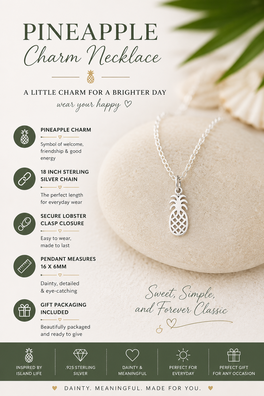 Pineapple Charm Necklace - Sterling Silver Jewelry
