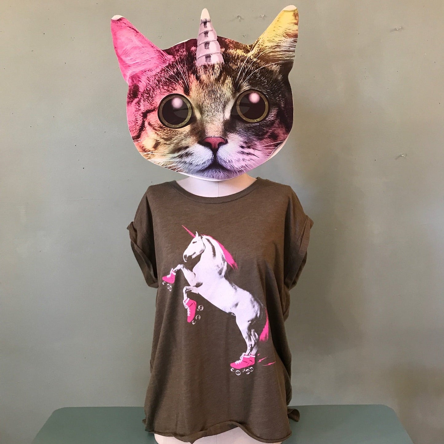 Shirt - Rolled Cuff Muscle Tee - Roller Skating Unicorn