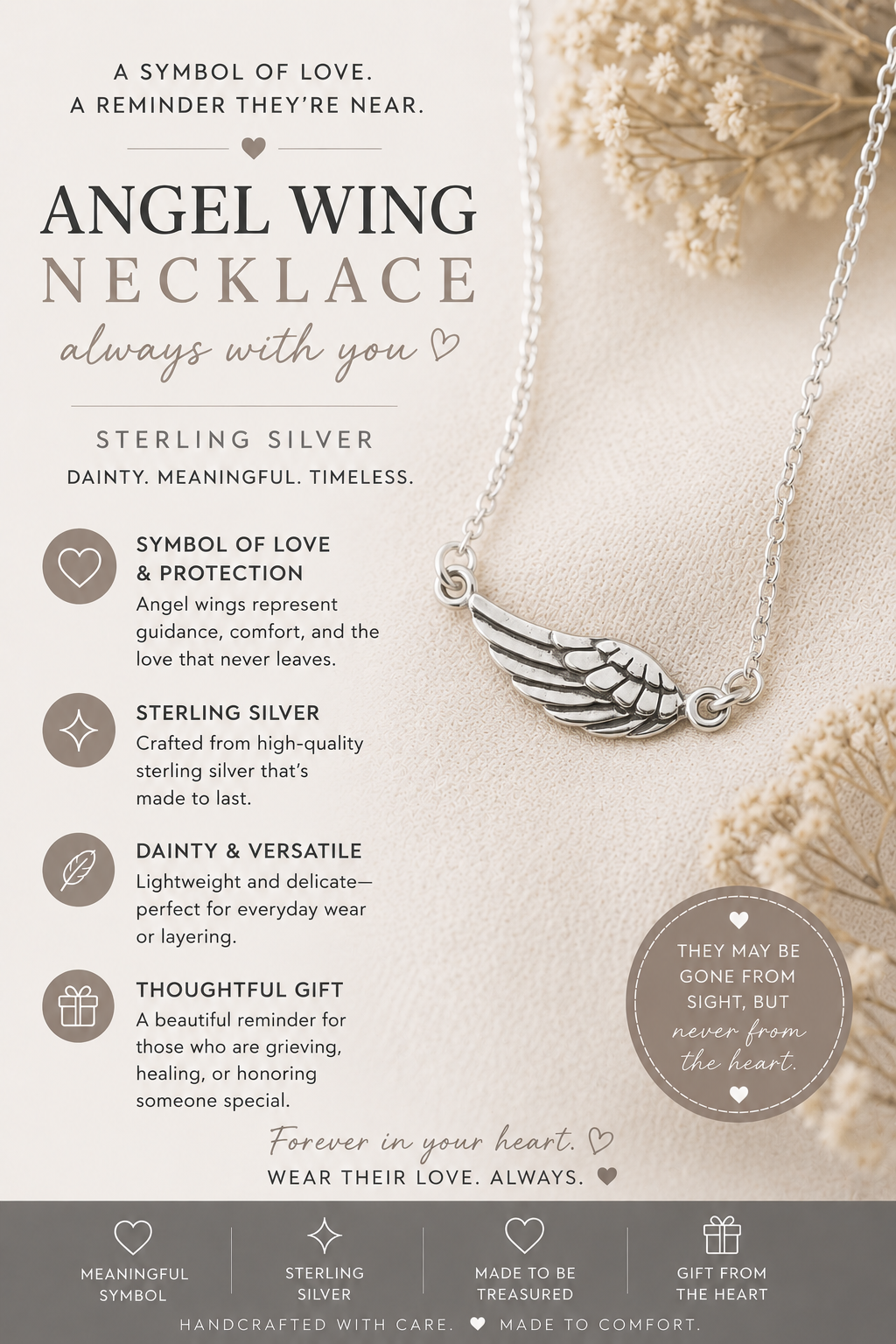 Dainty Sterling Silver Angel Wing Necklace – Simple Memorial Jewelry & Remembrance Gift