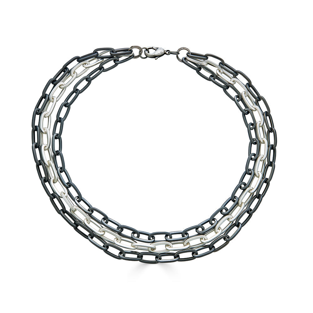 Three Strand Matte Silver Paperclip Necklace