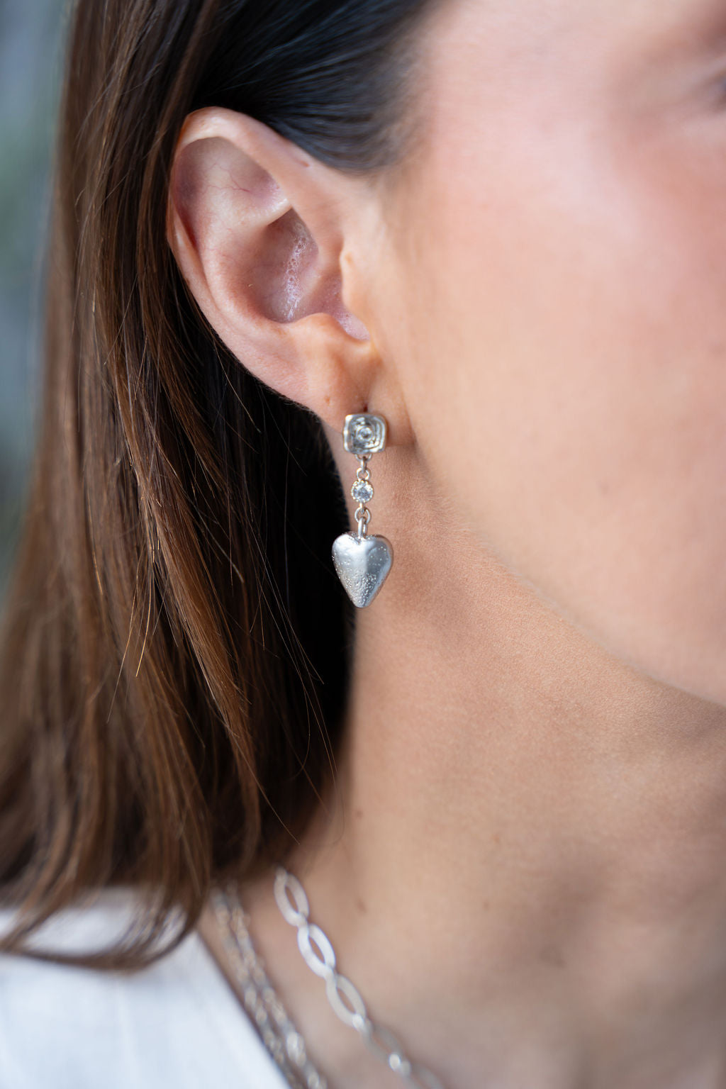 Silver Heart Dangle Earrings
