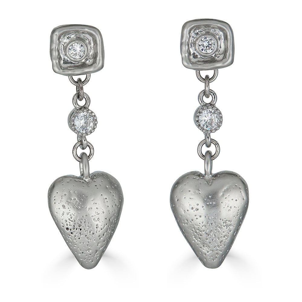 Silver Heart Dangle Earrings