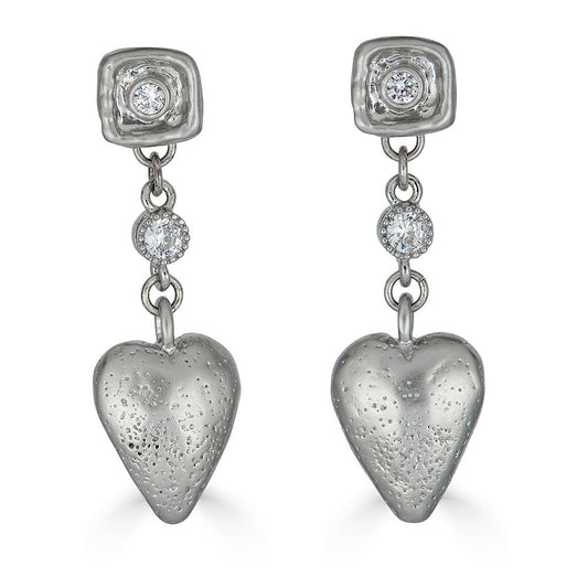 Silver Heart Dangle Earrings