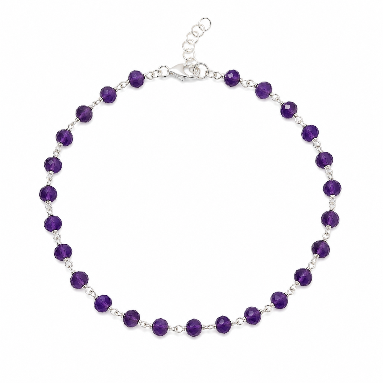 Amethyst Gemstone Sterling Silver Layering Bracelet