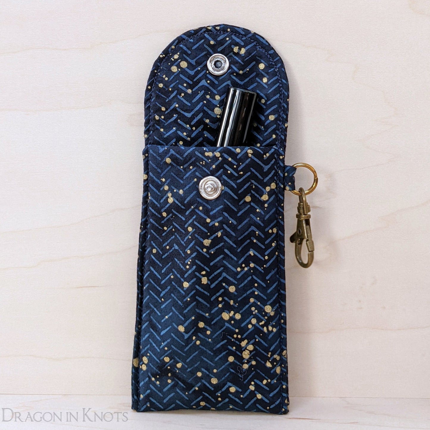 Navy and Gold Tall Lip Gloss Pouch