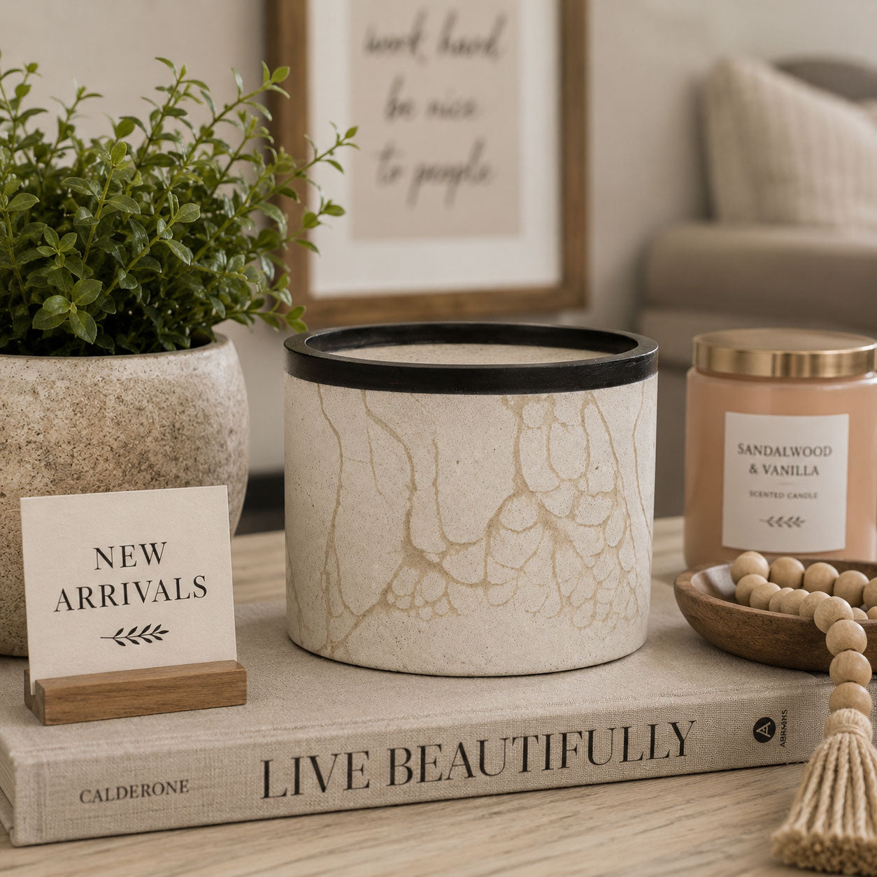 Concrete Gray & Beige Marble Flower Pot | 6" x 6" x 4.75" | Color Crete Creations