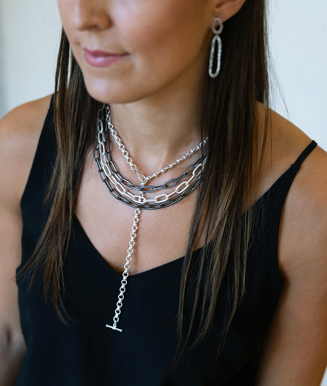 Three Strand Matte Silver Paperclip Necklace