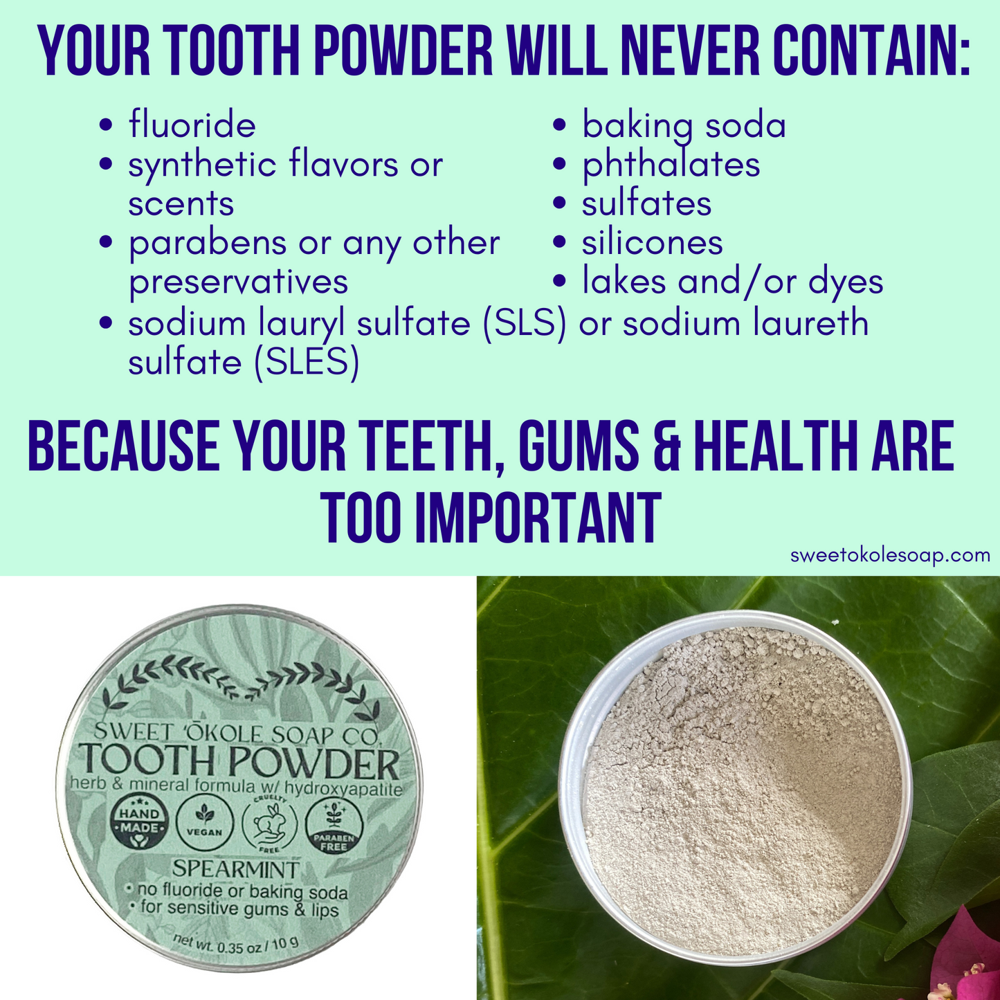 Spearmint Tooth Powder with Noni & 5% Hydroxyapatite